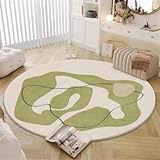 Teppich Rund 100cm Kurzflor rutschfest Grün Waschbar Kurzflor Moderne rutschfest Wohnzimmer...
