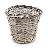 Spetebo Weide Pflanzkorb Natur - 25 cm/rund - Rattan Blumentopf mit Folie - Garten Deko Pflanztopf...