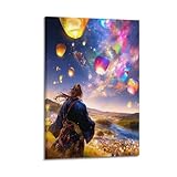 JKLSCEB Dekorative Malerei, Leinwand, Wandposter und Kunstdruck, Motiv: Himmelslaternen und Galaxie,...
