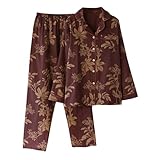 NSICBMNO 2-teiliges Satin-Schlafanzug-Set für Damen, langärmelig, Blusen, Knopfhemden, weites...