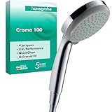 hansgrohe Croma 100 - Duschkopf, Handbrause mit 4 Strahlarten, runde Duschbrause (100 mm),...