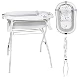 moovkee. Babybadewanne mit Gestell 80cm - Baby Badewanne Faltbar mit Thermometer und Badekissen -...