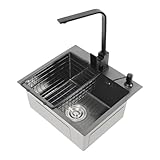 Spüle Spülbecken Edelstahl mit Armatur Schwarz 40 x 45 cm, Einbauspüle Küchenspüle Granitspüle...