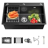 Julymoda Spülbecken 304 Edelstahl Küchenspüle, Einbauspüle Spüle mit Abflusskorb/Seifenspender,...