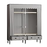 Tragbarer Stoff-Kleiderschrank mit Kleiderstange und Regalen – grauer Kleiderschrank-Organizer...