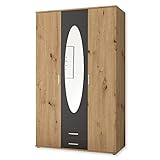Stella Trading Kleiderschrank mit Spiegeltür in Artisan Eiche Optik, Graphit - Vielseitiger...