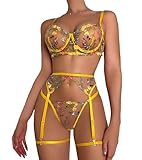 Mingnos Floral Stickerei Dessous Set für Damen Sexy Reizwäsche Bügel BH und G-String mit...