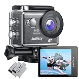Jadfezy WiFi Action Cam HD 1080P, 12MP Action Kamera Weitwinkel 2 'LCD-Bildschirm, Unterwasserkamera...