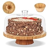 Myiosus Tortenplatte, Kuchenplatte, 6-in-1 Tortenständer, Tortenplatte mit Deckel, Holz...