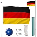 tectake Fahnenmast aus Aluminium, Teleskop Fahnenstange Set mit Flagge, Bodenhülsen, Seilzug,...