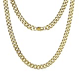 JewelryWe Panzerkette Halskette für Herren Damen: 10mm breit Gold Edelstahl Kubanische Kette Cuban...