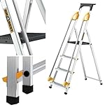 DRABEST Leiter PRO Serie Alu Klaptritt 4 Stufen Klappbare Leiter mit Sicherheits Handläufen bis 150...
