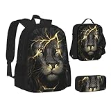 ASEELO Cool Lion Schulrucksack-Set, leicht, Büchertaschen, Schulranzen-Set mit Lunchtasche,...