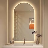 ZYGPH 40 x 60 cm Bogen-Badezimmer-LED-Spiegel, dimmbar, 3-farbiges Smart-Licht, Kosmetikspiegel zur...