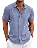 COOFANDY Leinenhemd Herren Sommer Kurzarmhemd Einfarbig Regular Fit Freizeithemd Leichtes Beach...