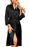 Sopesil Damen Satin Bademantel Unisex Satin Bademantel Kimono V-Ausschnitt Morgenmantel für Spa...