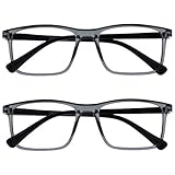 OPULIZE Ink Lessebrille 2er Pack Groß Rechteckig Rahmen Federscharniere Kratzfest Transparent Grau...