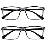 Opulize Ink Lessebrille 2er Pack Groß Rechteckig Rahmen Federscharniere Kratzfest Transparent Grau...