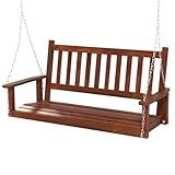 COSTWAY Hängebank aus Massivholz, 2-Sitzer Gartenschaukel zum Aufhängen, Hollywoodschaukel bis 230...