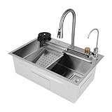 Jiumxliu Spülbecken 75 * 35 * 21cm Multifunktional Küchenspülen Edelstahl 4 Wasserauslass-Modi...