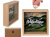 Holz-Spardose, Adventure Awaits, mit Rahmen, ca. 20 x 20 cm Grün