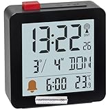 TFA Dostmann Funk Wecker digital, 60.2566.01, Reisewecker, batteriebetrieben, mit Zeitzonen, inkl...