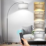 OUTON Bogenlampe Wohnzimmer, Dimmbar LED Stehlampe mit 40cm Grau Lampenschirm, Fernbedienung und...