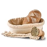 Gärkorb Oval 28cm - Set mit Bürste, Leinentuch & Brotbeutel - Brotkorb aus nachhaltigem Rattan -...