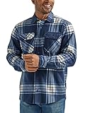 Wrangler Authentics Herren Langärmelige Fleece-Hemdjacke Hemd mit Button-Down-Kragen, total...