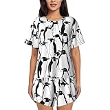 YHLKLWKSZC Baby-Pinguin-Pyjama-Set für Damen, kurzärmelig, weich, atmungsaktiv, Loungewear,...