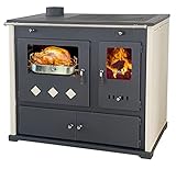 Kaminofen mit Backfach und Herdplatte Pracktik Lux Beige LINKS Holzofen 9,5 kW Kamin Ofen...