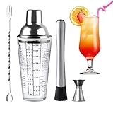 Wikimo Cocktail Shaker, 400ml Cocktail Glas-Mixer Set，Barkeeper Messbecher Löffel Mörser und...