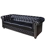 riess-ambiente.de Chesterfield 3-Sitzer Sofa 205cm schwarz Kunstleder Nietenbesatz Federkern