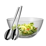 WMF Taverno Salatschüssel Set 3-teilig, Salatbesteck Edelstahl 25 cm mit Salatschale, runde Schale...