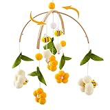 Youuys Mobile Baby Holz mit Filzbällen, Bienen und Blumen Baby Mobile Windspiel, Bettglocke...