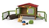 schleich Farm World | Kaninchenstall 42728 | Set aus 3 Kaninchen, mit Stall, Futter und vielem...
