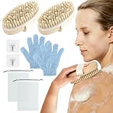 2 Stück Trockenbürste, Körperbürste und 2 Stück Badehandschuhe, Massagebürste mit...