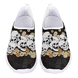 Jndtueit Damen-Sportschuhe, Totenkopf-Aufdruck, Netzstoff, Sportschuhe, Sneaker, Skull Hippie Floral...