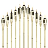 VANCHEMO Gartenfackel 12 x Bambus Fackeln für Garten Bambusfackel Ölfackeln aus Bambus Höhe 90 cm...