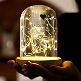 AWARDSEN Glasglocke LED Glückslicht, Flaschenlicht glaskuppel mit holzboden, Vergiss nie wie stark...