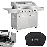 Juskys BBQ Gasgrill Minnesota - 6 Brenner und 1 Seitenbrenner - XXL Edelstahl Gas Grill mit...