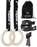 PULLUP & DIP Premium Turnringe Holz, Gym Rings Gymnastikringe, Turnerringe für Calisthenics, Breite...