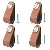 BOOLSFMAM 4 Stück Ledergriffe für Möbel,6.4 x 2.5 cm Handgemachte Griff Möbelknöpfe Leder...