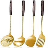 38,1 cm großer Pfannenwender Gold Utensil Schlitzwender Suppenkelle Edelstahl Wok Spatel Set Lang...