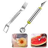 Watermelon Cutter, Melonenlöffel Kugelausstecher Doppelzweck 2psc Obst Gabel Edelstahl...