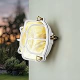 Licht-Erlebnisse Wandleuchte außen Echt-Messing Glas E27 IP64 rund D: 22 cm Weiß Maritim Wandlampe...