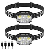 Renchey Kopflampen LED Wiederaufladbar | 2 Stück Jogging Stirnlampe,6 Modi LED 350 Lumen...