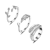 Adramata 4 Stücke Silber Offene Ringe für Damen Verstellbare Fingerringe Blattring Federring...