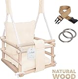 Holz Babyschaukel Indoor - Kinderschaukel - Baby Schaukel 3in1 mit Kissen und Sicherheitsgurt -...