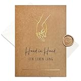 Karte zur Hochzeit aus Kraftkarton mit goldener Heißfolienprägung - Hand in Hand - Inkl....
